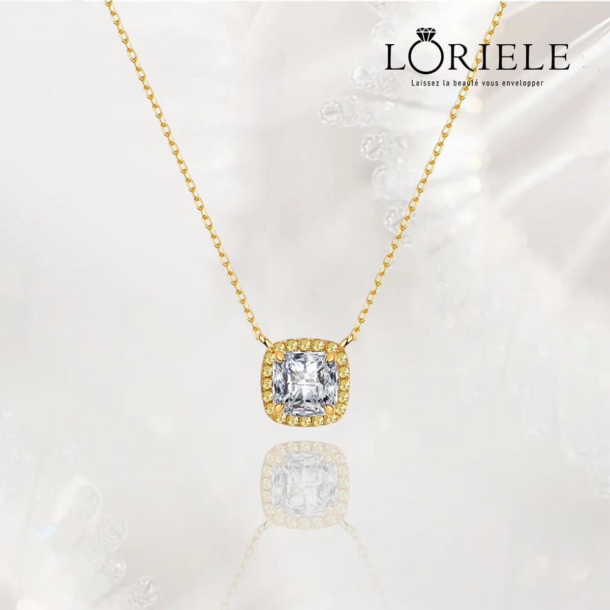 Collier Or Halo de Solstice Plaqué 18cts - Diamant Moissanite 1 Carats💎Loriele™