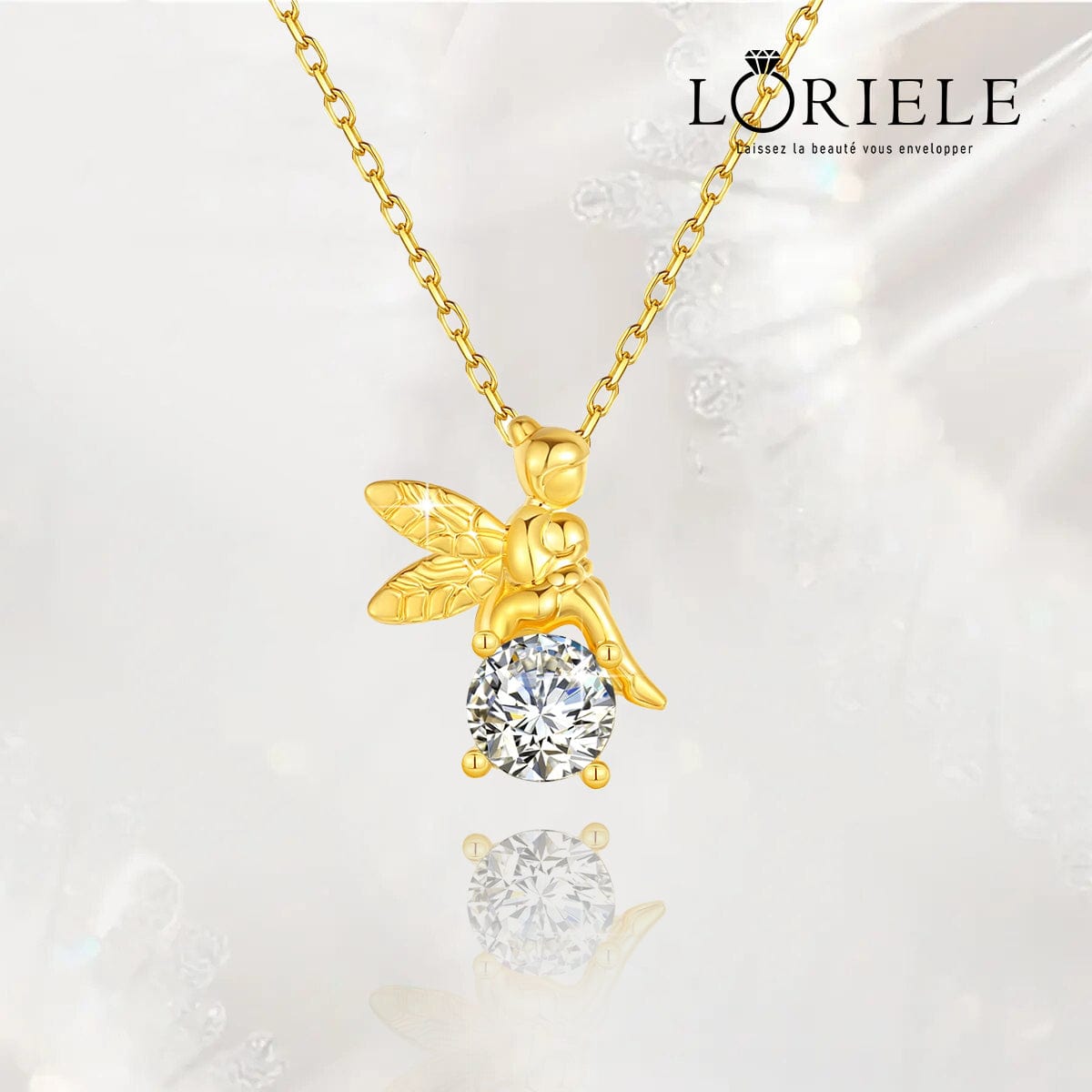 Collier Sylphide Doré 🦋 Plaqué or 18 carats - Diamant Moissanite 2 Carats💎Loriele™