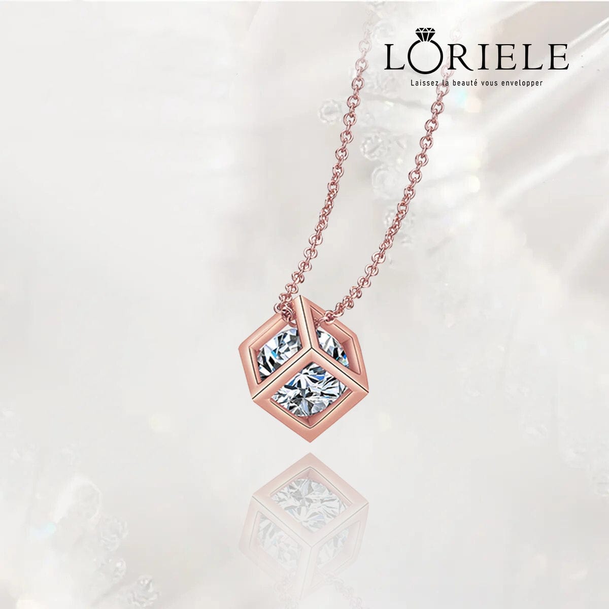 Collier Tesseract Or Rose 18ct - Diamant Moissanite 1 Carats💎Loriele™