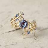 Bague Nymphes Clio Hexaéon - Diamant Moissanite Azur 💎🌿