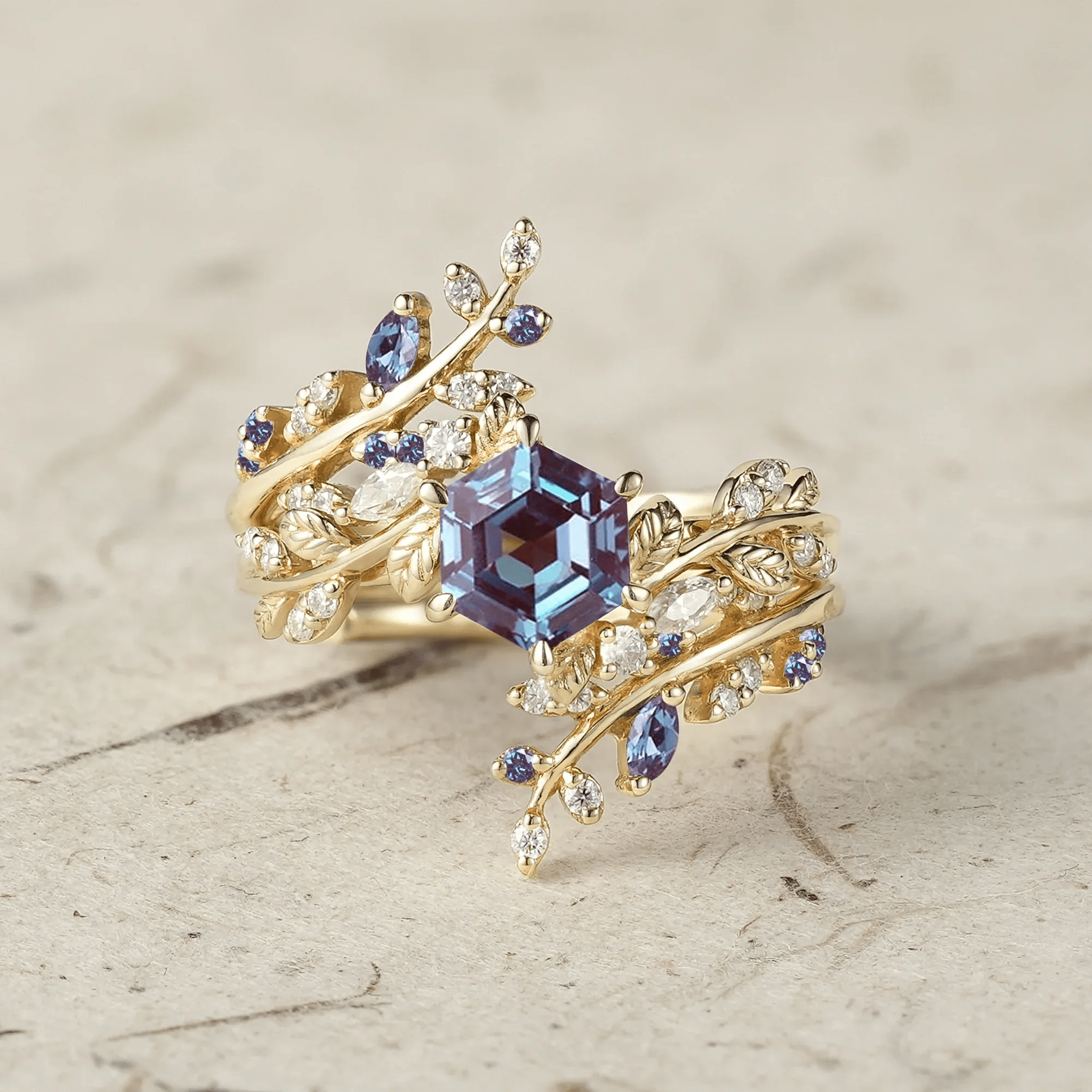 Bague Nymphes Clio Hexaéon - Diamant Moissanite Azur 💎🌿