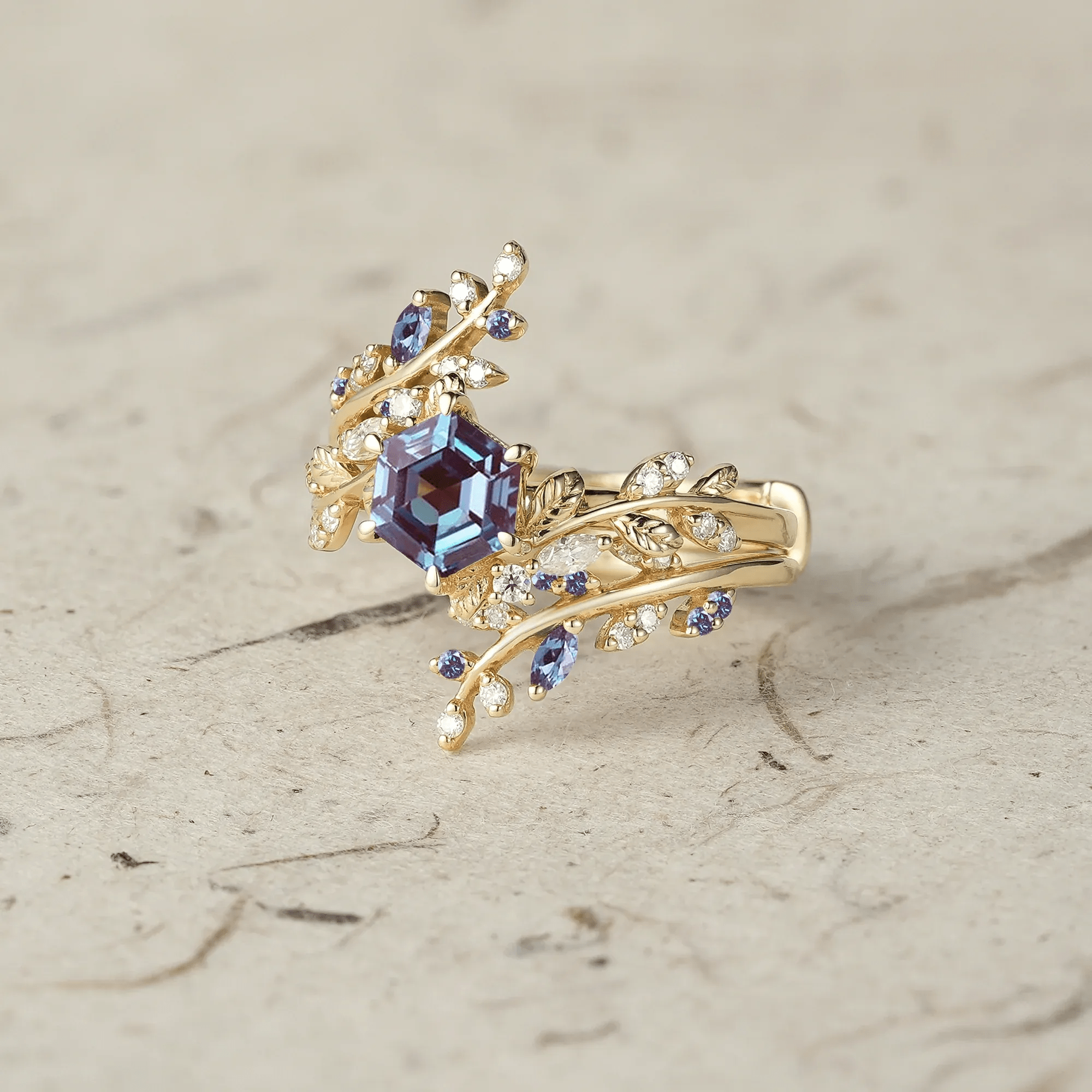 Bague Nymphes Clio Hexaéon - Diamant Moissanite Azur 💎🌿