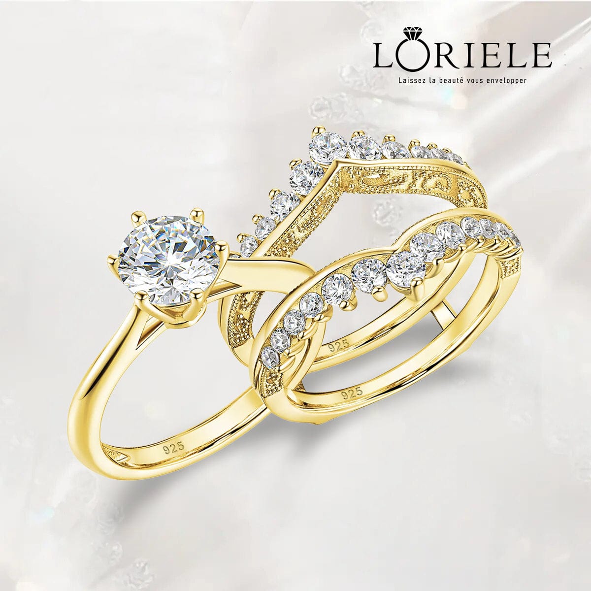 Ensembles de bagues Couronne Étoile d’Or Plaqué 18cts - Diamant Moissanite 1 Carat 💎