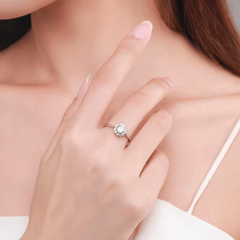 Bague Fleur de Cristal en Argent - Diamant Moissanite💎