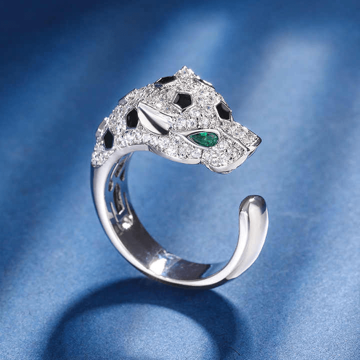 Bague Ajustable Féline Panthère 🐆 – Incrustée de diamants Moissanite 0,5 ct 💎