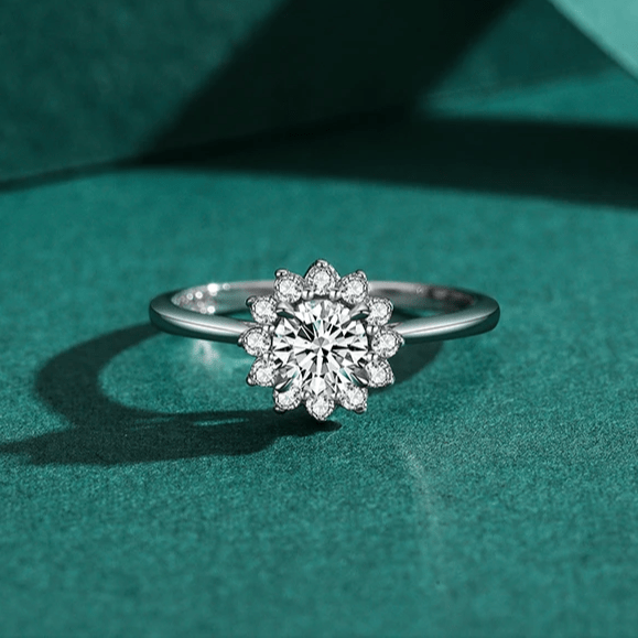 Bague Fleur de Cristal en Argent - Diamant Moissanite💎