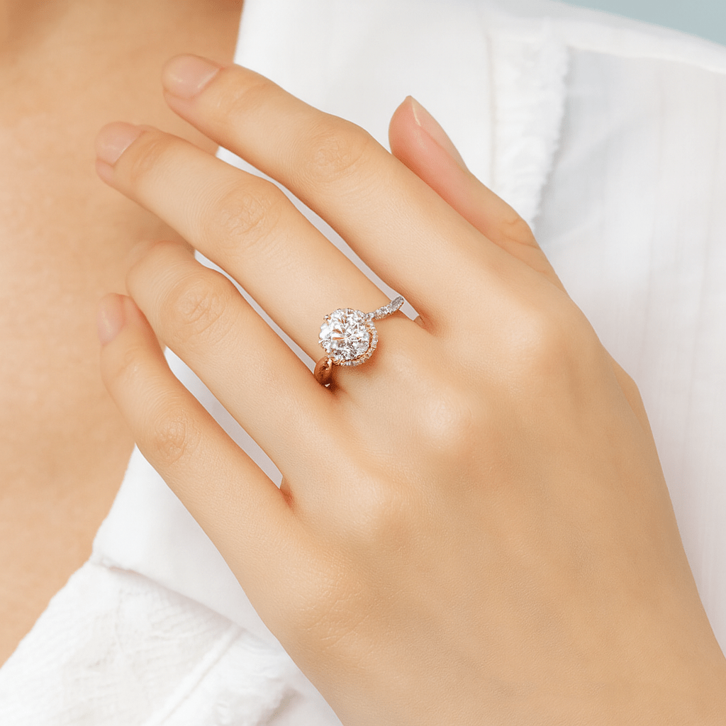 Bague Halo Symbiose Plaqué Or & Argent - Diamant Moissanite 1 Carat 💎