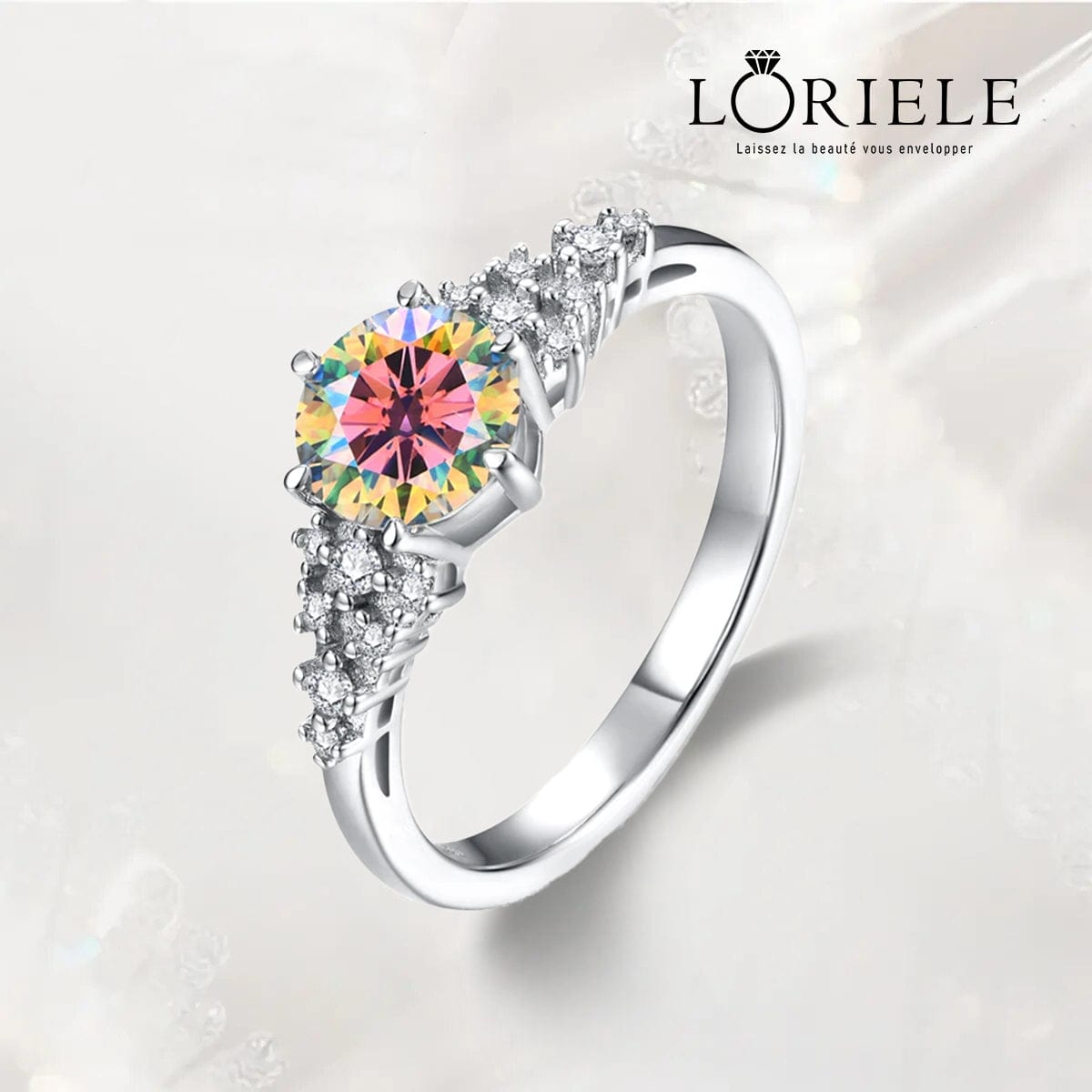 LORIELE - Bague Solitaire Diamant Arc-en-ciel en Argent Sterling 925 - Diamant Moissanite 1 Carat 💎