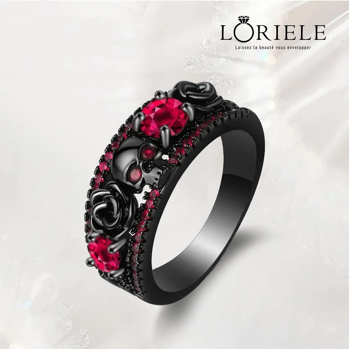 Bague Rose des Ombres en Rhodium Noir - Moissanite Rouge 1 Carat 💎