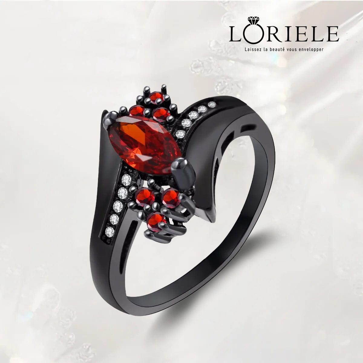 Bague Dame Noire Marquise en Rhodium Noir - Moissanite Rouge 1 Carat 💎