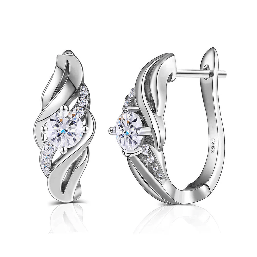 Boucles d'oreilles Spirale Argentée En Argent Sterling - Diamant Moissanite 1 Carat 💎