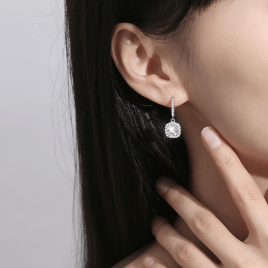 Boucles d’oreilles Halo Séléné, fermoirs à levier - Diamant Moissanite💎