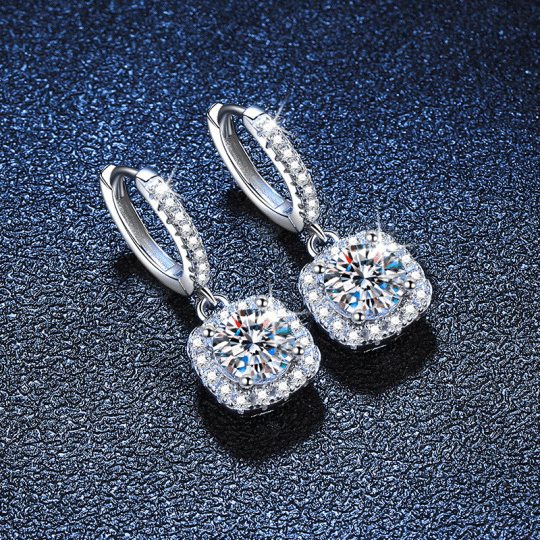 Boucles d’oreilles Halo Séléné, fermoirs à levier - Diamant Moissanite💎