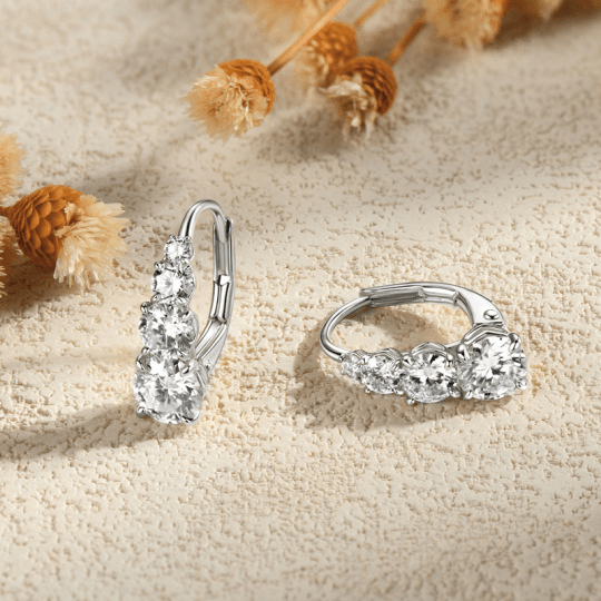 Boucles d’oreilles Carol cascade, fermoirs à levier - Diamant Moissanite💎