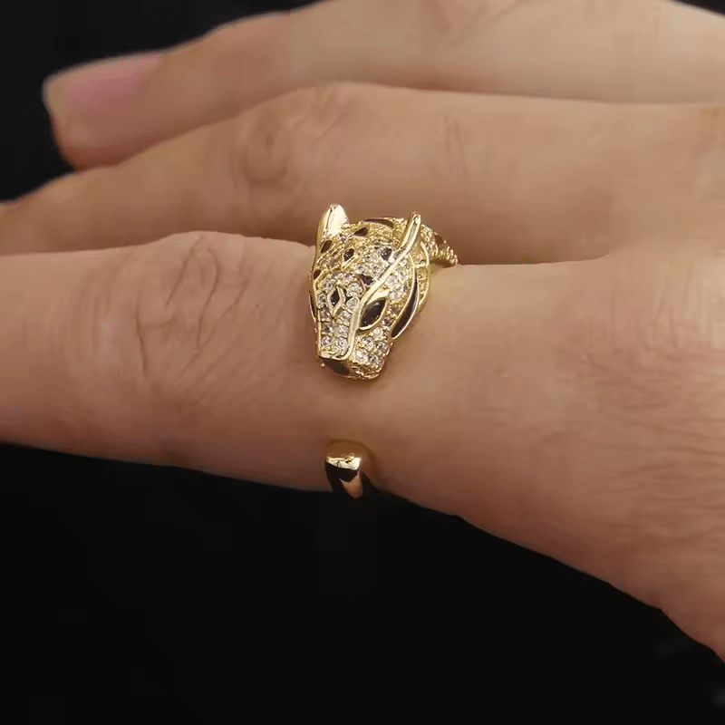 Bague Ajustable Féline Panthère 🐆 – Incrustée de diamants Moissanite 0,5 ct 💎
