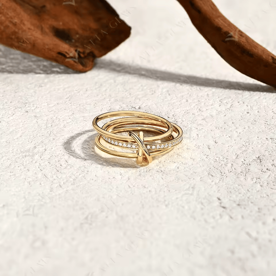 Anneaux Tournante Triptyque - Pavage Moissanite 💎