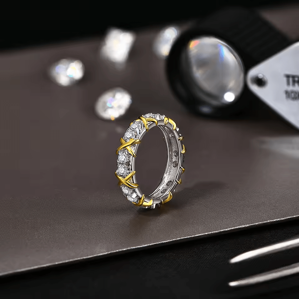 Bague cross d'éternité En Argent Sterling 925 - Diamant Moissanite 1 Carat 💎