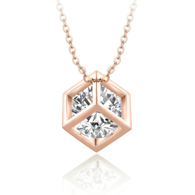 Collier Tesseract Or Rose 18ct - Diamant Moissanite 1 Carats💎Loriele™