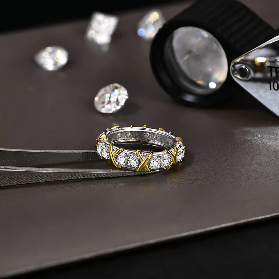 Bague cross d'éternité En Argent Sterling 925 - Diamant Moissanite 1 Carat 💎