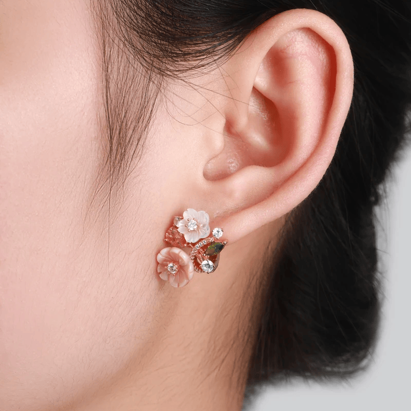 Boucles d'oreilles Bouquet de Camélia - Diamant Moissanite 💎