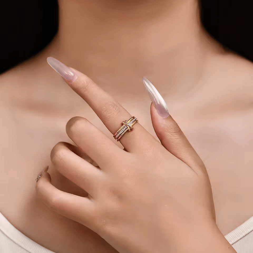 Anneaux Tournante Triptyque - Pavage Moissanite 💎