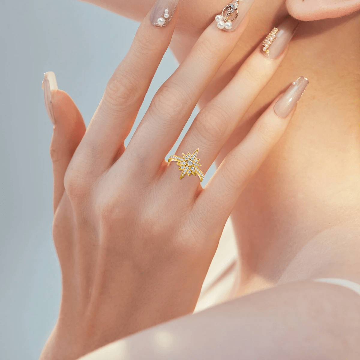 LORIELE - Bague de Fiançailles Étoile d’Or Solis Or 18 Carats - Diamant Moissanite 1 Carat 💎