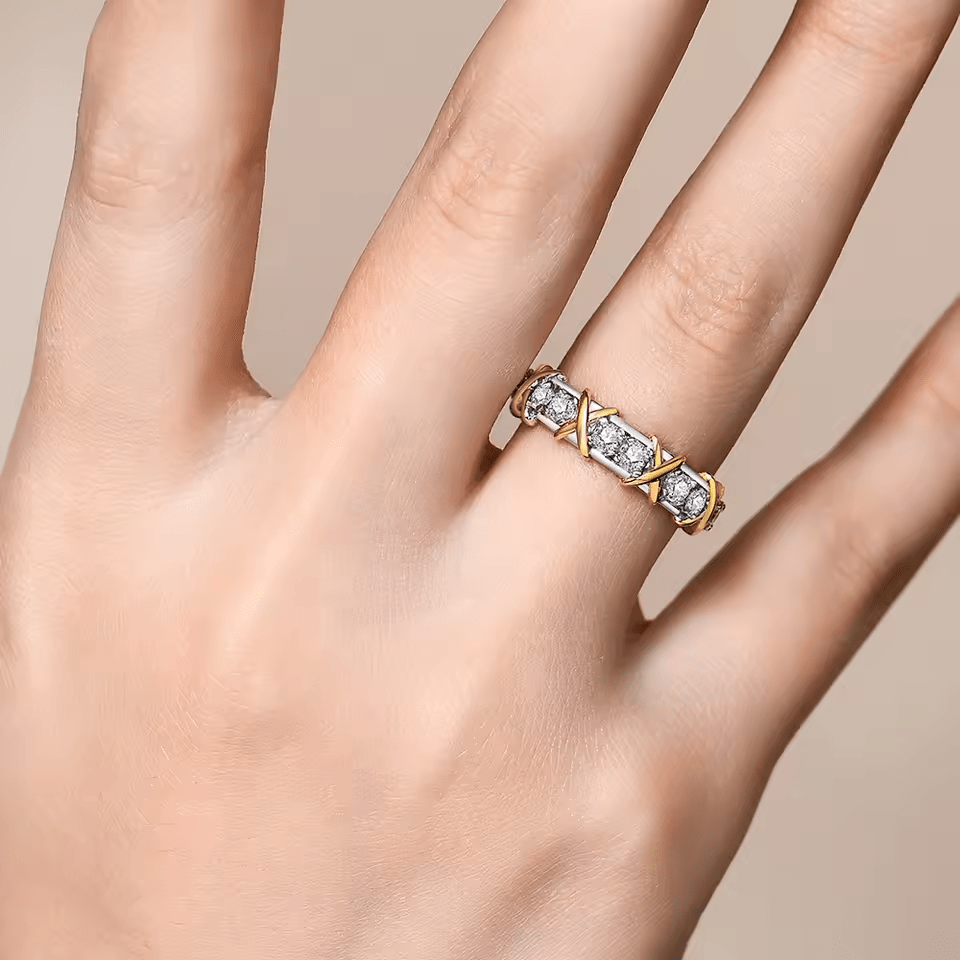 Bague cross d'éternité En Argent Sterling 925 - Diamant Moissanite 1 Carat 💎