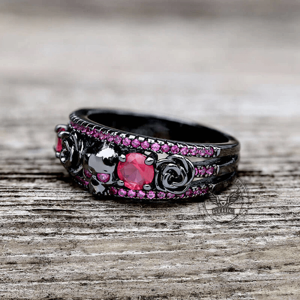 Bague Rose des Ombres en Rhodium Noir - Moissanite Rouge 1 Carat 💎