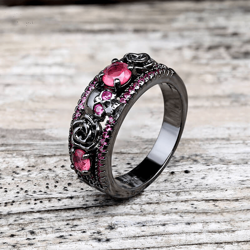Bague Rose des Ombres en Rhodium Noir - Moissanite Rouge 1 Carat 💎