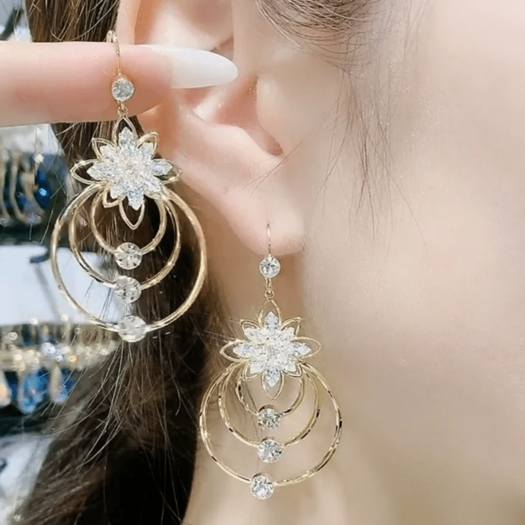 Boucles d'oreilles Fleur de Cristal Plaqué Or 18 Carats Loriele™