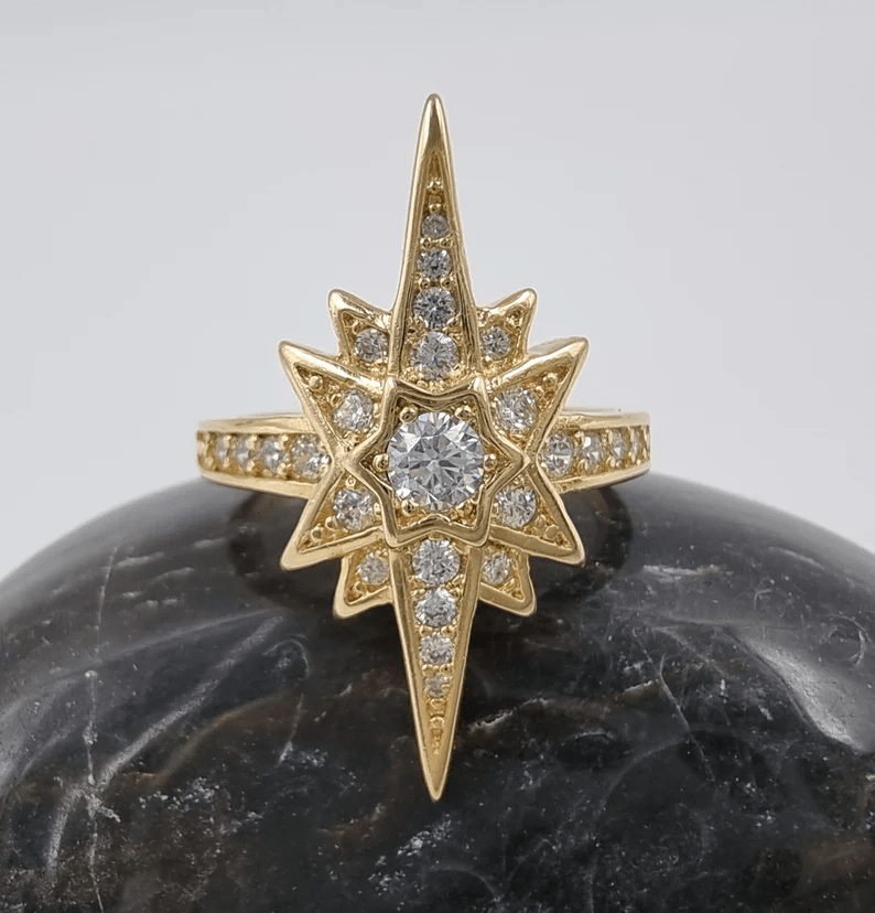 LORIELE - Bague de Fiançailles Étoile d’Or Solis Or 18 Carats - Diamant Moissanite 1 Carat 💎