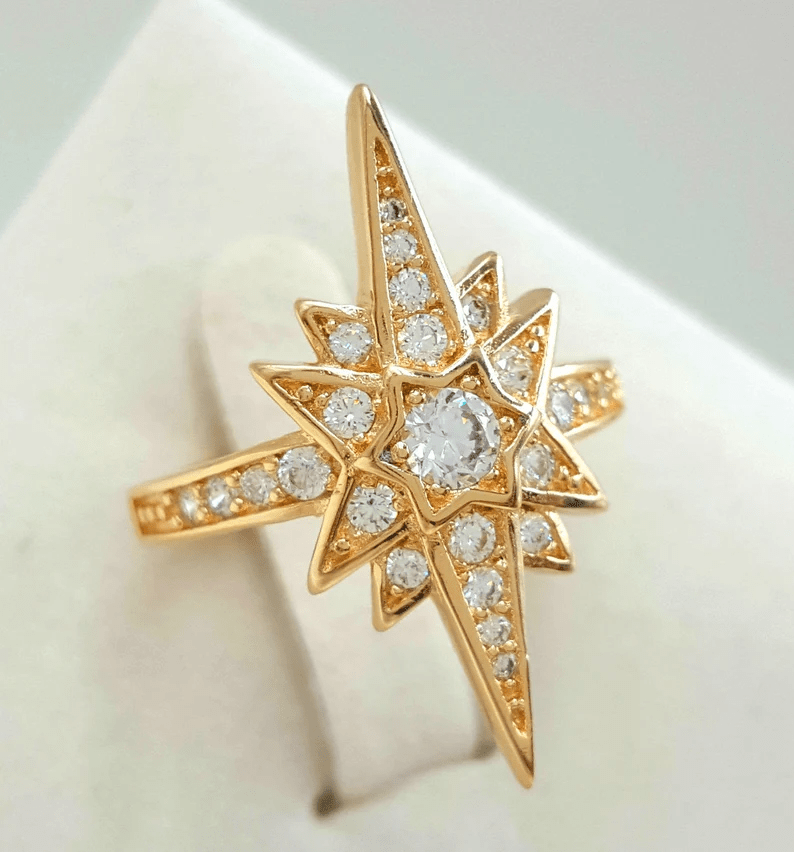 LORIELE - Bague de Fiançailles Étoile d’Or Solis Or 18 Carats - Diamant Moissanite 1 Carat 💎