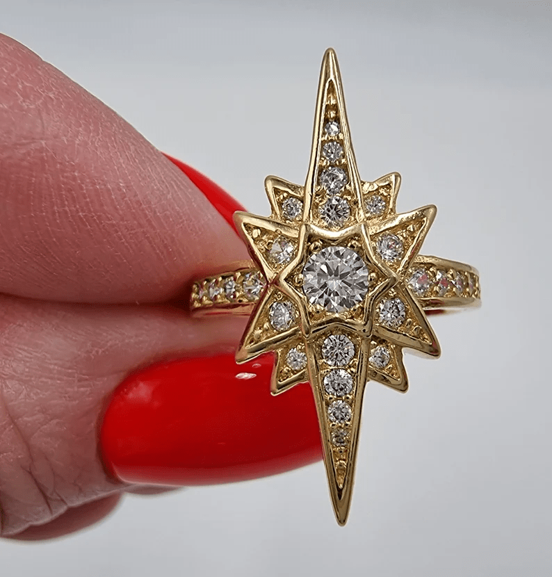 LORIELE - Bague de Fiançailles Étoile d’Or Solis Or 18 Carats - Diamant Moissanite 1 Carat 💎