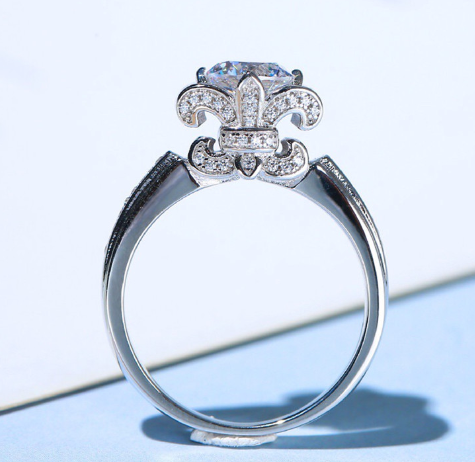 Bague Solitaire Fleur de lys ⚜️Argent Sterling 925 - Diamant Moissanite 1 Carat💎