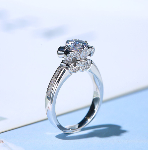 Bague Solitaire Fleur de lys ⚜️Argent Sterling 925 - Diamant Moissanite 1 Carat💎