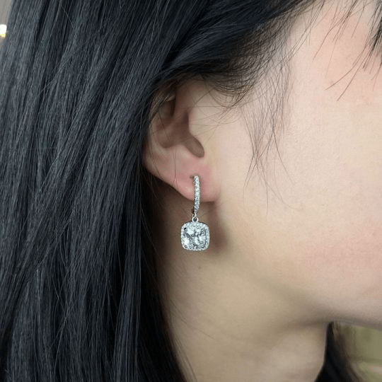 Boucles d’oreilles Halo Séléné, fermoirs à levier - Diamant Moissanite💎