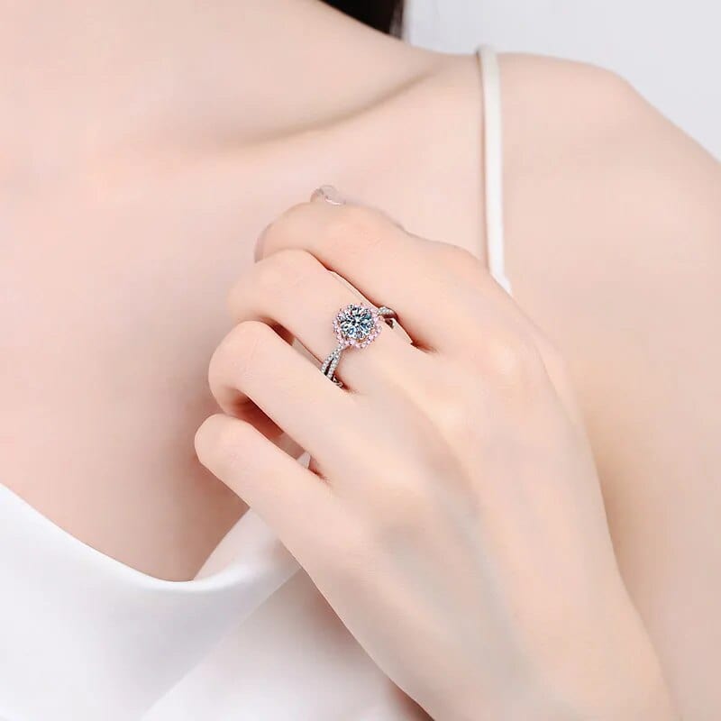 Bague Halo Sakura en Argent Sterling 925 - Diamant Moissanite 1 Carat 💎