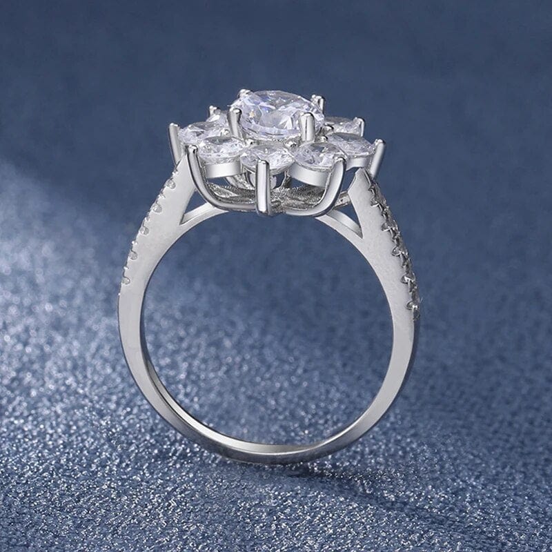 Bague Halo Fleur de cristal en Argent Sterling 925 - Oxyde De Zirconium💎
