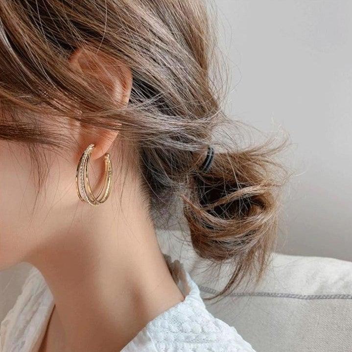 Boucles d'oreilles créoles à trois anneaux en Or 18 Carats✨