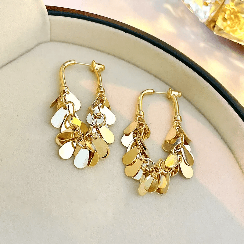 Boucles d'oreilles à pampilles à sequins Plaqué Or 18 Carats où Argent Sterling 925