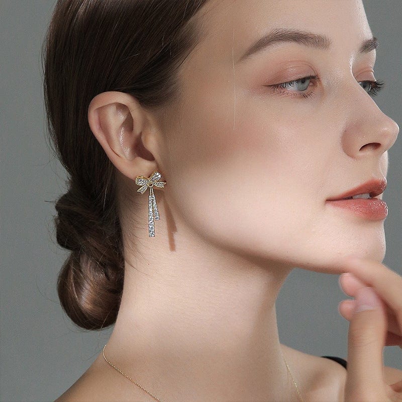 Boucles d'oreilles à pompons avec nœud français Or 18 Carats 🎀