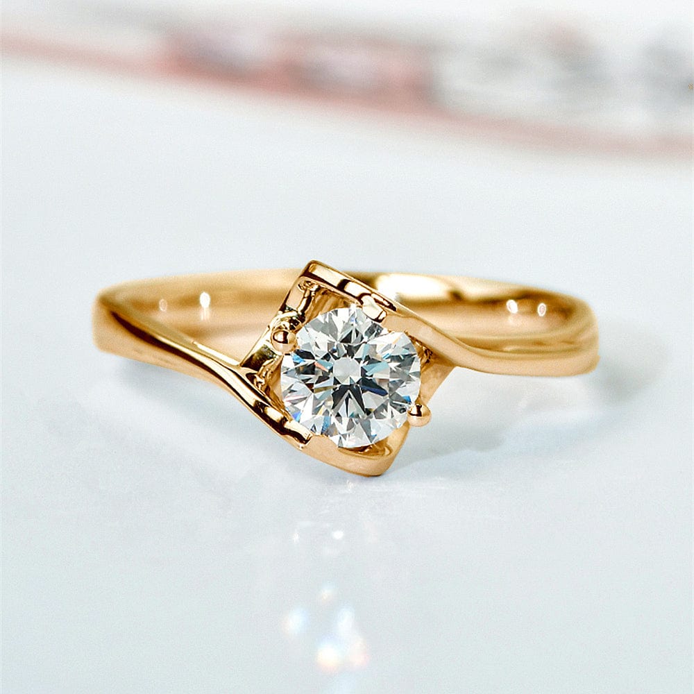 Bague Solitaire Lune de Miel PlaquĂ© Or- Diamant Moissanite 1 Caratđ