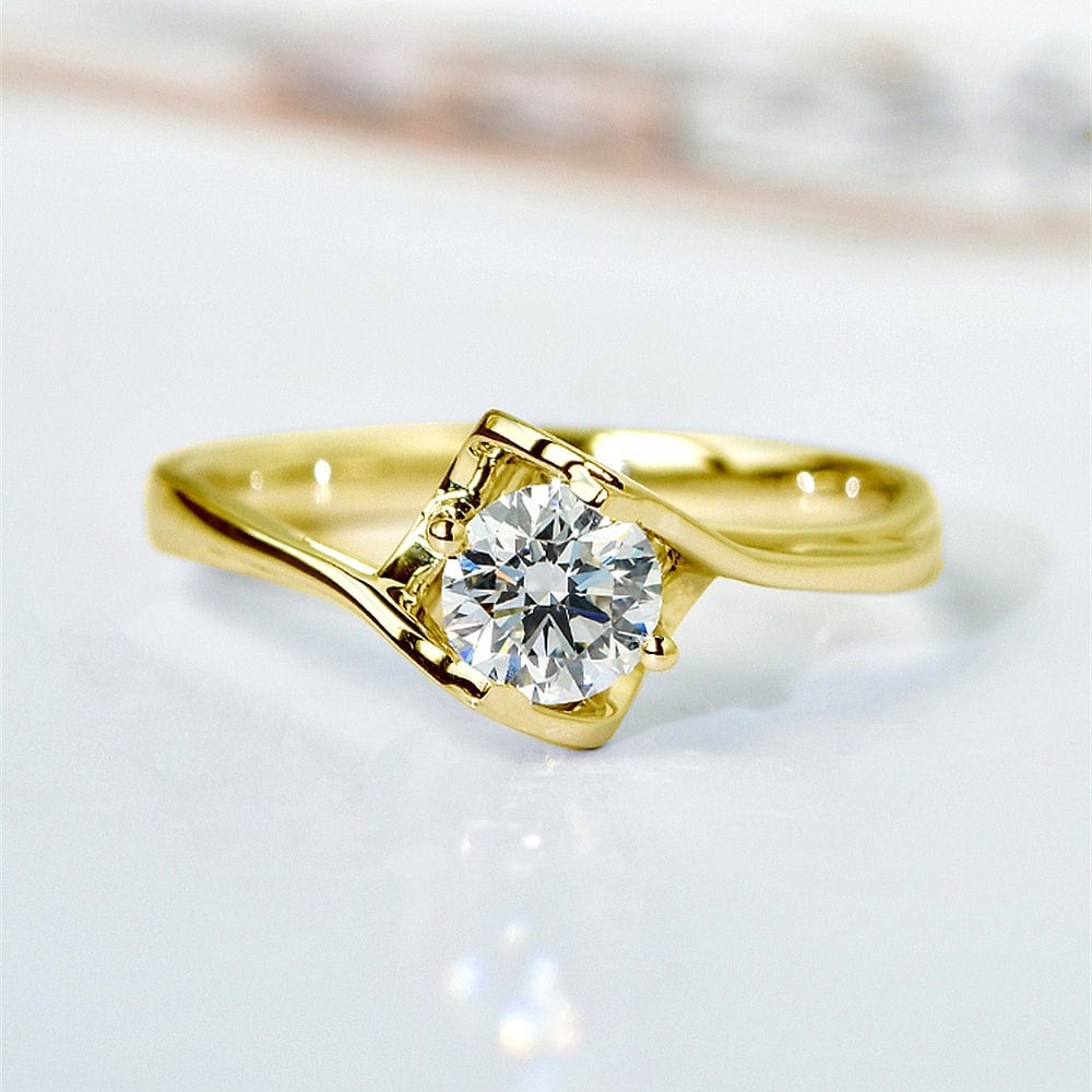 Bague Solitaire Lune de Miel PlaquĂ© Or- Diamant Moissanite 1 Caratđ