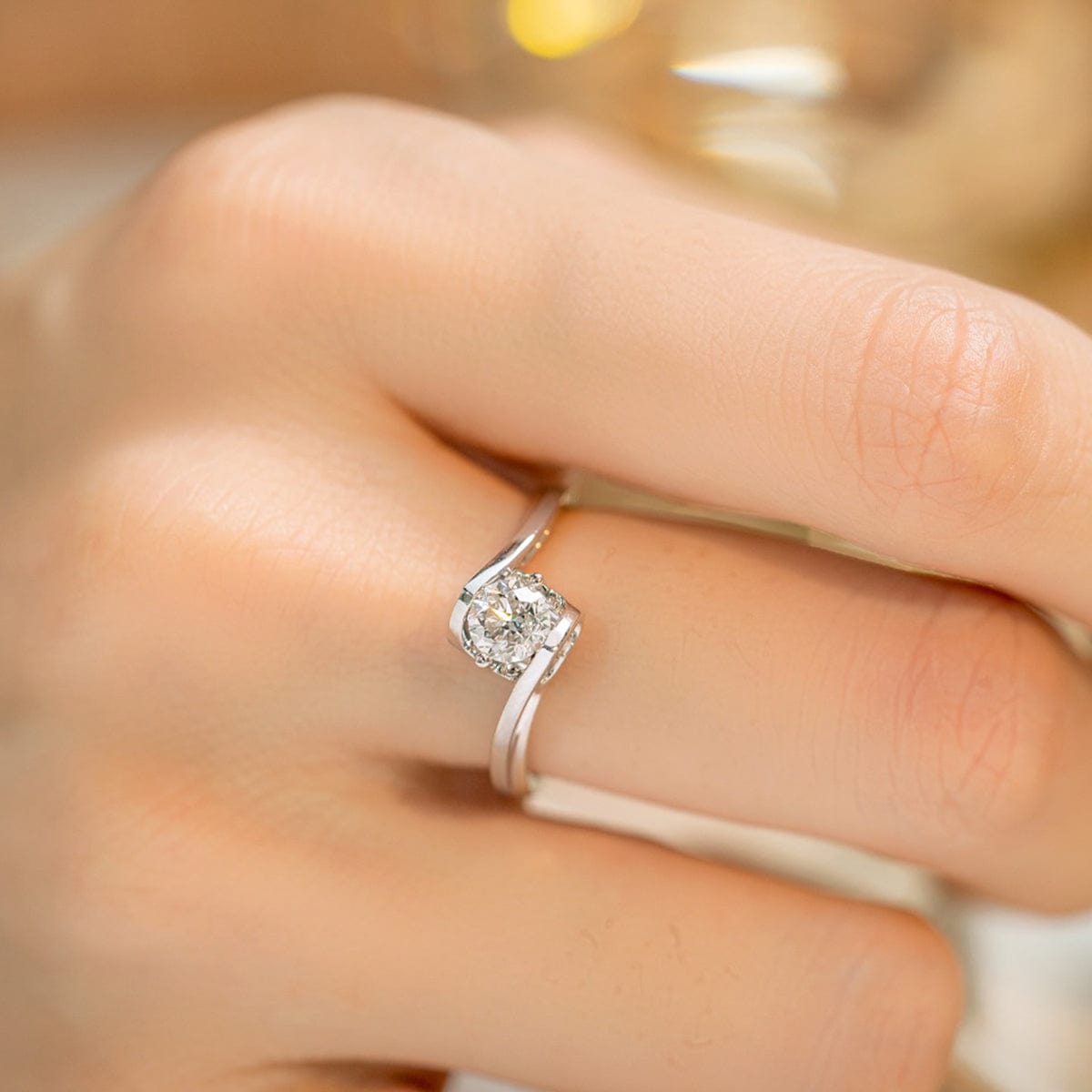 Bague Solitaire Lune de Miel PlaquĂ© Or- Diamant Moissanite 1 Caratđ