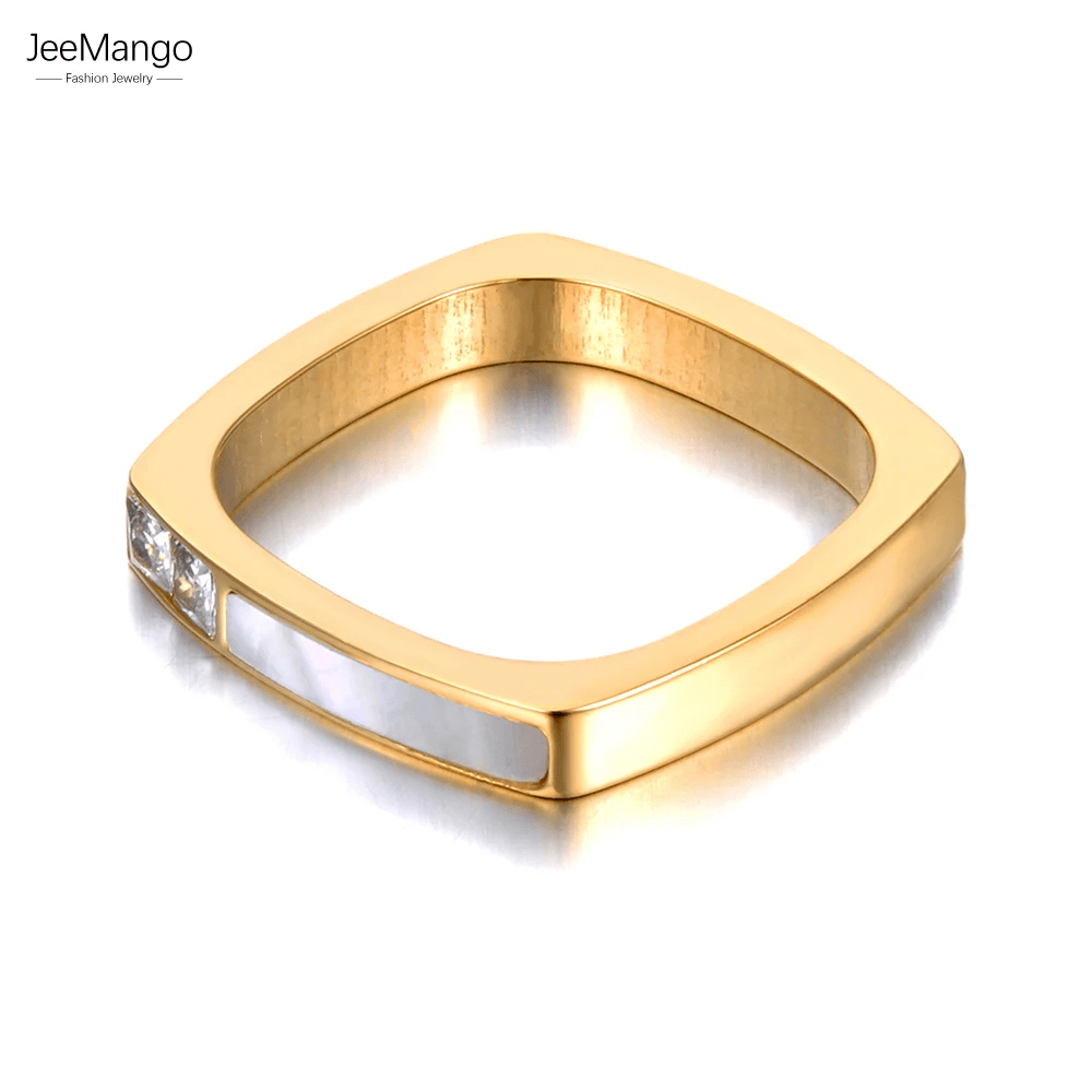 Bague Carrée Isolde Nacrée, Plaquée Or 14K - Diamant Moissanite 1 Carat 💎