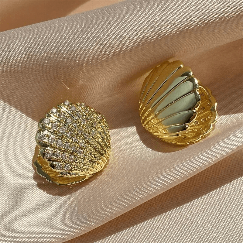 Boucles d'Oreilles Coquillage Marin Plaqué Or 18 Carats🐚