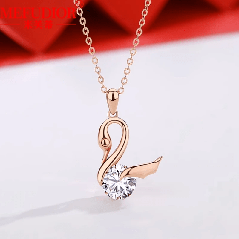 Collier Plume d’Or Rose Beafowl 18ct - Diamant Moissanite 1 Carats💎Loriele™