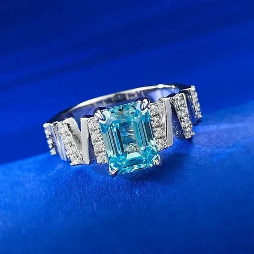Bague Cocktail Crystal Blue Moissanite - Argent Sterling 925💎