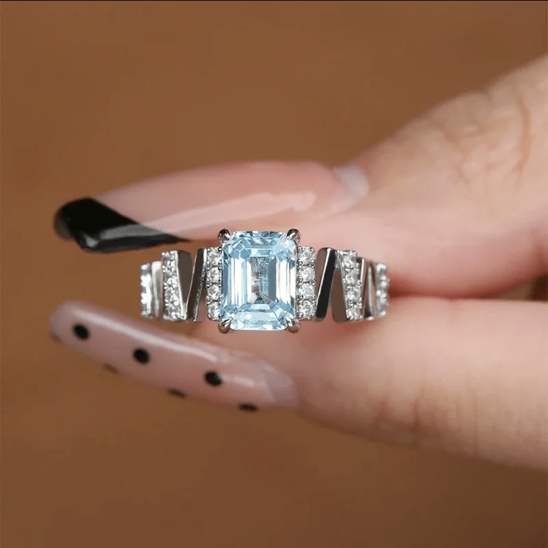 Bague Cocktail Crystal Blue Moissanite - Argent Sterling 925💎