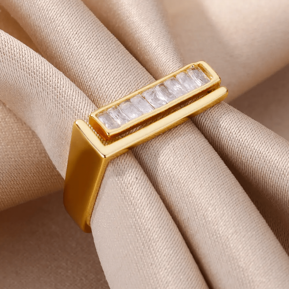 Bague Carrée Marbre Éthérée, Plaquée Or 14K - Zirconium 💎
